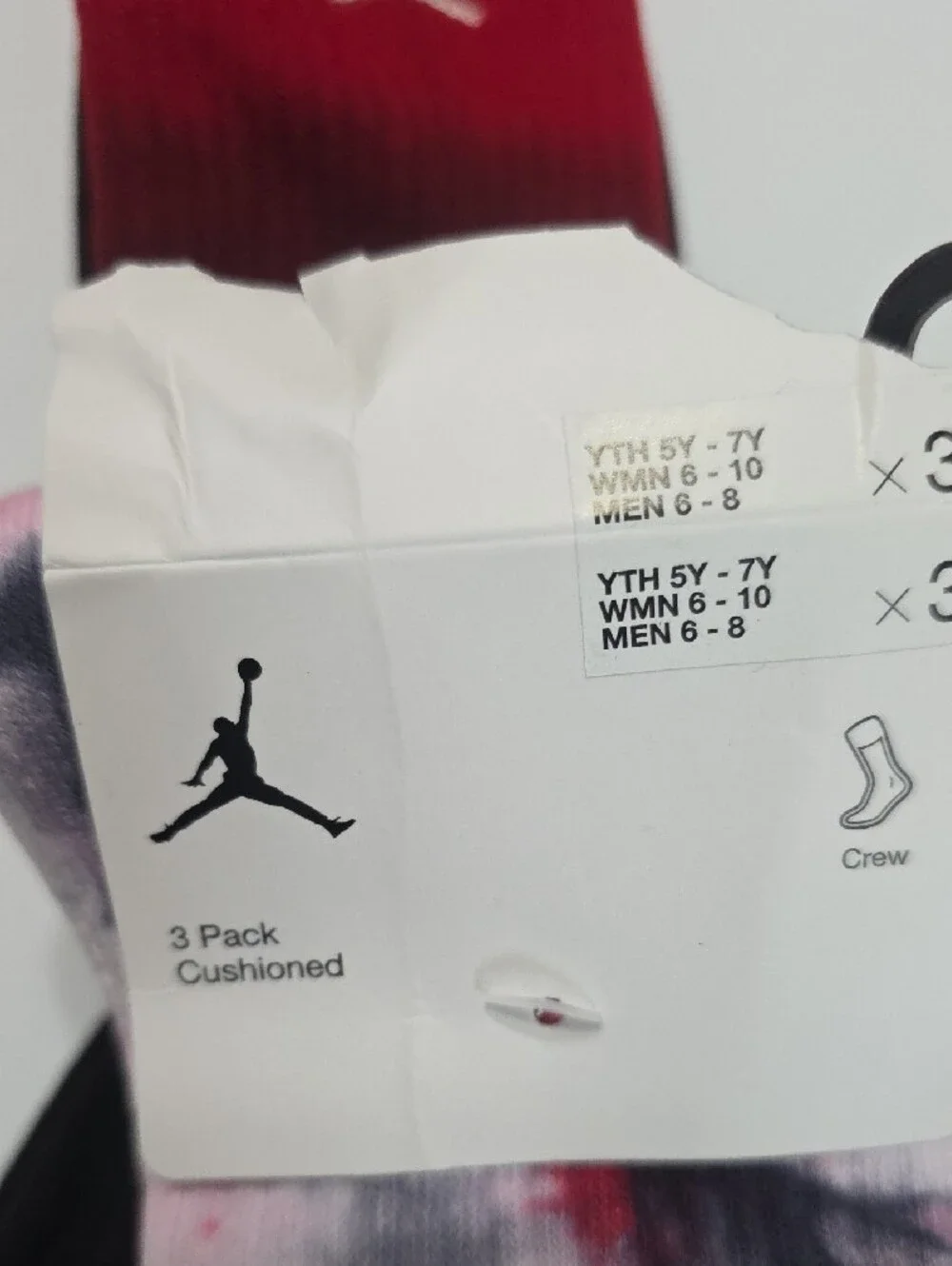 Jordan 3-Pack Crew Socks - Red, Black, Tie-Dye